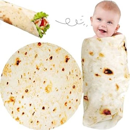 Burrito Tortilla Blanket Baby Stuff Gifts for Newborn Toddler Swaddle Blankets Shower 41in 300GSM Double Sided Throw Taco Boy Girl Novelty Funny Soft Flannel Wrap Wearable Round Food Dog Cat Pets