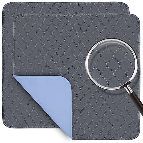 Incontinence Bed Pads 2 Pack 18” x 18” Washable Underpads- Super Absorbency Reusable Bedwetting Incontinence Pads for Kids, Adults, Elderly, and Pets - Waterproof Protective Pad for Sofa, Floor, Bed
