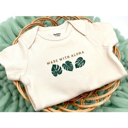 Embroidered Made with Aloha Bodysuit, Cute Tropical Leaves Baby Bodysuit, Plant Pregnancy Announcement, Monstera Leaves Bodysuit, Hawaiian