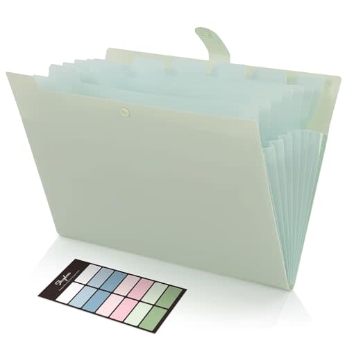 SKYDUE Expanding File Organizer with 8 Pockets, Accordion File Folders with Labels, Portable Document Paper Bill Receipt Organizer, Home College School Office Supplies, Letter Size,Light Green