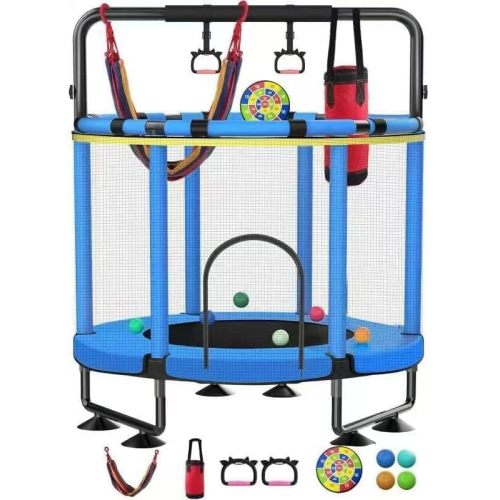 Trampoline for Kids, Upgrade Full Anti-Rust 440lbs Indoor Outdoor Toddler Trampoline with Net, 55" Adjustable Baby Toddler Trampolines Accessories Dart Board