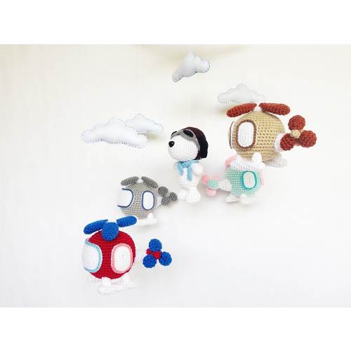 Baby mobile - Captain Snoopy & Helicopter Amigurumi Baby crib mobile, Nursery decor, Helicopter baby mobile, Crochet mobile,Baby gift, Gift,