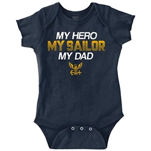 Brisco Brands My Hero My Sailor My Dad US Navy Baby Romper Boys or Girls - 6 Months