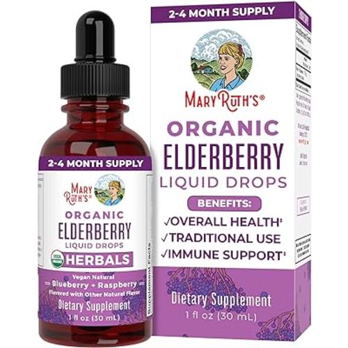 MaryRuth Organics Elderberry Syrup | USDA Organic Elderberry | Sugar Free Adults & Kids Immune Support Supplement for Ages 1+ | Clean Label Project Verified®, Vegan, Non-GMO, Gluten Free | 1 Fl Oz