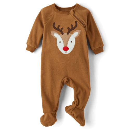 Baby And Toddler Matching Family Reindeer Microfleece Footed One Piece Pajamas - Brown