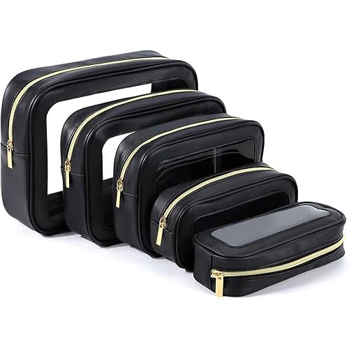 5PCS Diaper Bag Organizer Pouch Set, TSA Approved Toiletry Bag,Clear Waterproof TPU Makeup Bag Set Travel Organizer Bags for Women and Kids
