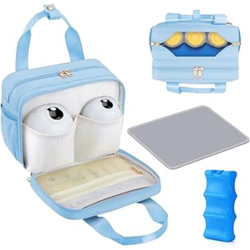 PIIOSER Breastmilk Cooler Bag with Ice Pack, Compatible with Wearable Breast Pumps & Accessories - Portable Pumps Carrying Case for Nursing & Working Moms, Blue