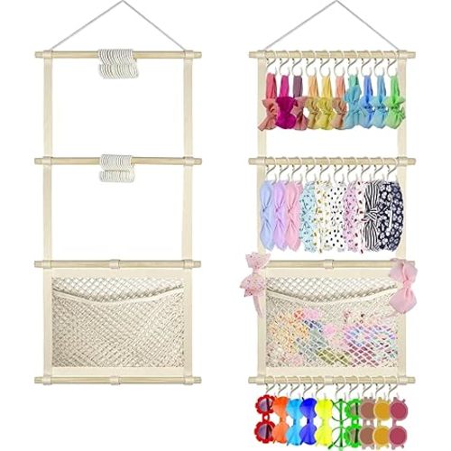 Headband Holder Bow Organizer for Girls, Large Capacity Bow Holder Hair Accessories Organizer Wall Hanging Decor for Baby Girl Toddler Room