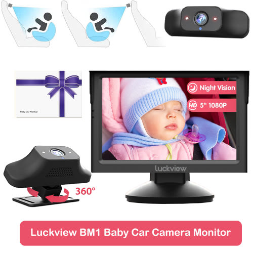 Luckview BM1 Adjustable Baby Car Mirror with 3X Zoom, Black
