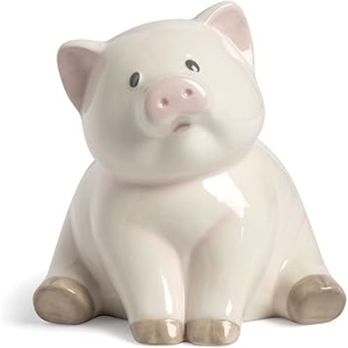 DEMDACO Piggy Pink and White 6 x 6 Inch Ceramic Stoneware Money Bank