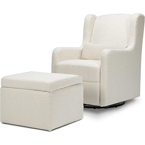Carter's by DaVinci Adrian Swivel Glider with Storage Ottoman in Ivory Boucle, Greenguard Gold & CertiPUR-US Certified