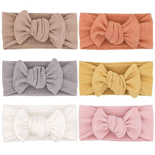 UeeSum Baby Girls Headbands with Bows Infant Toddler Headwrap Hair Accessories - Rib Knit Tie-on Headwrap - 6 Count (Pack of 1)