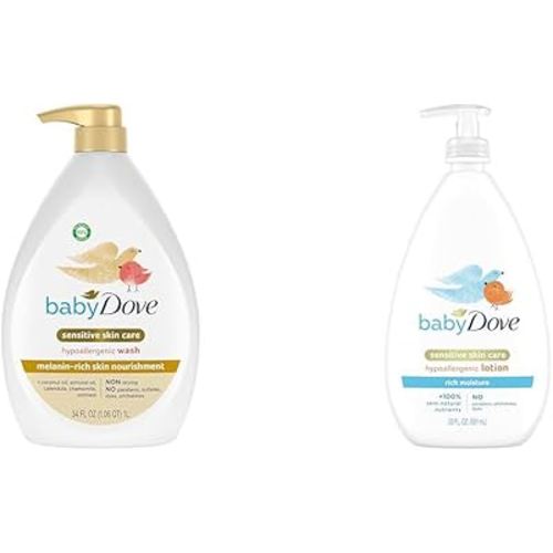 Baby Dove Sensitive 34 oz Wash and 20 oz Lotion for Melanin-rich Baby Skin Care