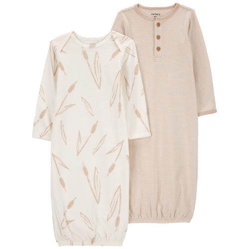 Baby 2-Pack Sleeper Gowns - NB - Style,Brown/White
