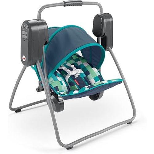 Fisher-Price On-the-Go Swing – Pixel Forest, baby seat with canopy that easily folds for travel