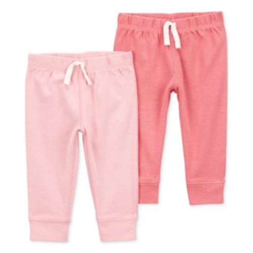 Baby Girls Cotton Pull-On Pants, 2 Pack