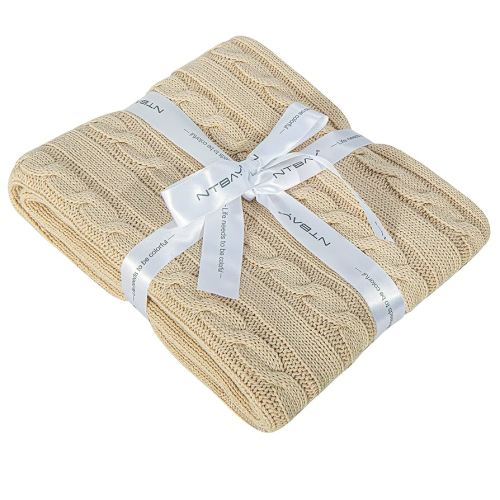 NTBAY 100% Pure Cotton Cable Knit Toddler Blanket, Super Soft Warm Breathable 30x40 Baby Blanket for Crib, Stroller, Nursery, Travel, Newborn, 30x40 Inches, Apricot