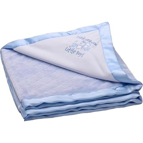 Little Me 2-Ply Baby Blanket with Thank Heaven for Little Boys Embroidery and Satin (Blue, 30 in. x 40 in.)