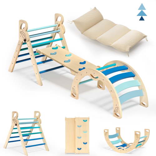 BlueWood Triangle Climbing Set Lightweight Compact Indoor Playground for Kids 3-Piece with Pads