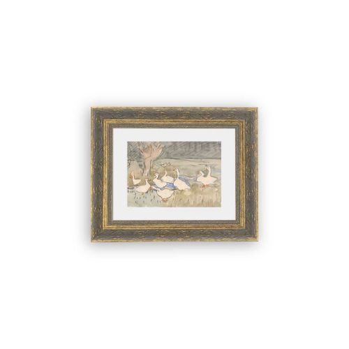 Petal Lane 10"x8" Geese Pond Wall Art: Vintage Style, Framed Canvas, Animal Theme, Gold Frame, Made In Usa