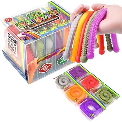 TEXTURODOS™ - Durable Textured (Patented) Stretchy String Fidget and Sensory Toy - Individually Packaged Monkey Noodles - Fun Therapeutic Stress and Anxiety Reliever for Kids (6 Pack)