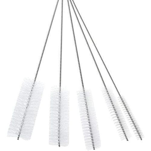 8 Inch Nylon Tube Cleaning Brush Set, Large Sizes (White), 5 Piece Kit, Long Deep Cleaning Brushes with Flexible Handles for Bottles, Straws, Pipes, Keyboards, Glass, Guns and Detailing, Heavy Duty