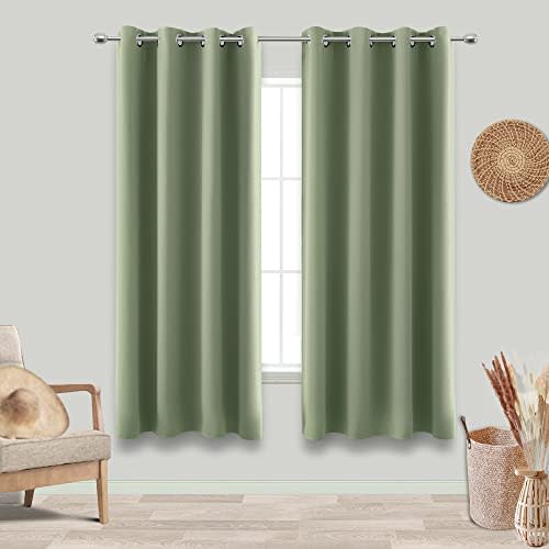 Blackout Curtains 63 Inch Length for Bedroom 2 Panels Set Grommet Room Darkening Insulated Thermal Drapes Window Treatment Curtain Panels for Living Room Boho Decor,52x63 In Long,Light Sage Green