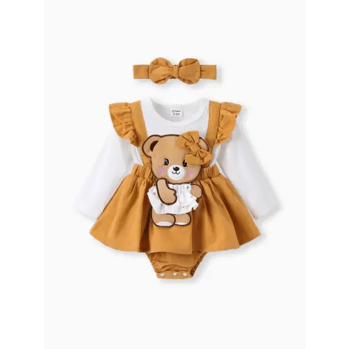 Baby Girls Clothes Bear Style Embroidered Romper with Headband Only $19.99 PatPat US Mobile