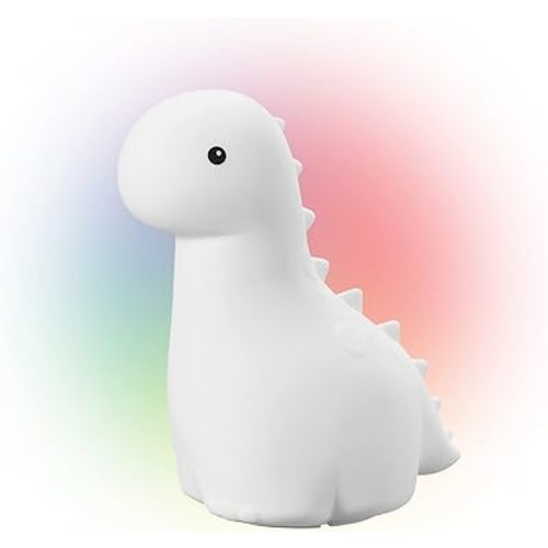 Globe Electric 13848 Brontosaurus Multicolor Changing LED Integrated Rechargeable Silicone Night Light, Table Lamp, Tap Light, White, Room Décor, Home Décor, Nightstand, Bedside Lamps, LED Lamp
