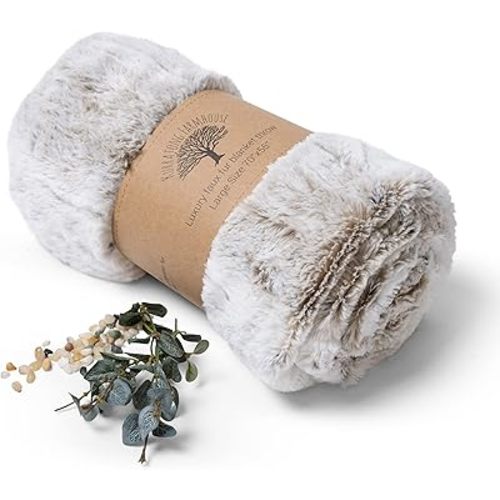 Kurrajong Farmhouse Faux Fur Throw Blanket | Caramel and White Soft Throw Blanket | Bed Throw | Large Faux Fur Blanket 55" x 70" | Marbled Caramel and White Blanket
