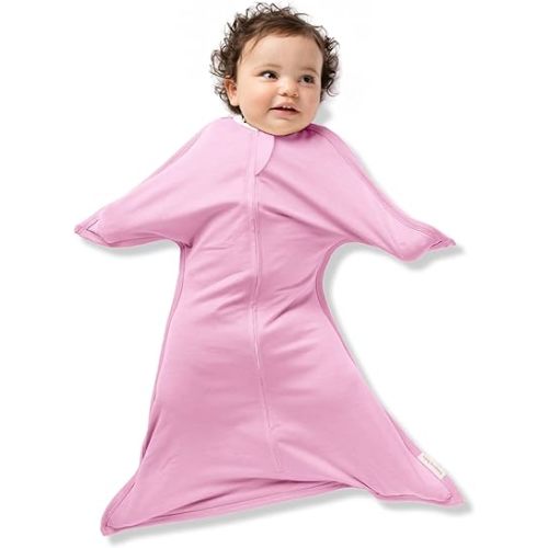SleepingBaby Zipadee-Zip Transitional Swaddle Sack, 6-12 Month - Roomy Zipper Swaddle for Easy Diaper Changes and Proper Hip Development - Baby Swaddle Sack, Medium - Classic Rose Pink