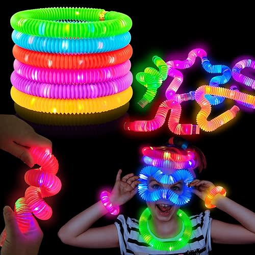 Easter Basket Stuffers for Toddlers -6 PCS,Light Up Pop Tubes Toys Gifts for Kids,Glow Sticks Party Favors,LED Bracelets Necklaces Accessories for Children,Camping Essentials Camp Fun for Boys Girls