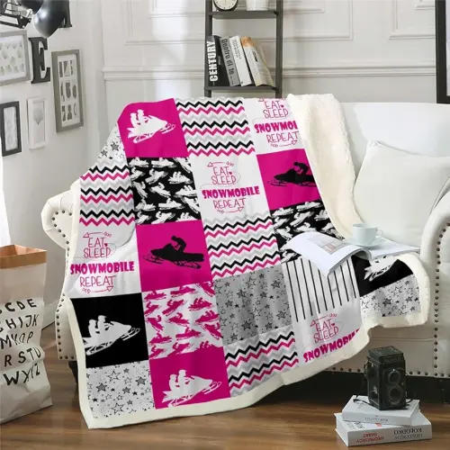 Erosebridal Snowmobile Throw Blanket Patchwork Buffalo Plaid Fleece Blanket for Boys Man,Galaxy Stars Blanket Extreme Sport Blanket 30"x40",Square Chequer Grid Lattice Bedroom Decor,Red