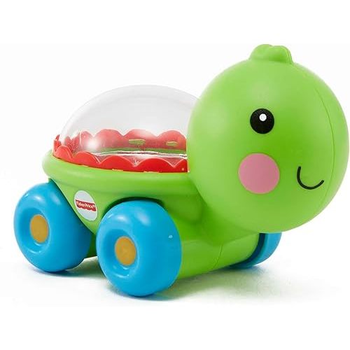 Fisher-Price Baby Crawling Toy Poppity Pop Turtle Push-Along Vehicle with Ball Popping Sounds for Infants Ages 6+ Months