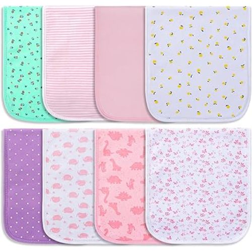 Hakochia Burp Cloths for Baby Girls Organic Cotton Large Burp Clothes Extra Absorbent Soft Burping Rags Spit Up Cloth Sets for Newborns 8 Pack
