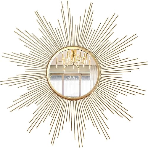 Cityelf 24'' Large Gold Sunburst Wall Mirror Boho Home Decor Round Wall Art Mirror for Living Room/Bedroom/Bathroom/Entryway