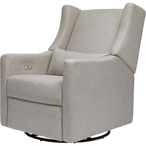 Babyletto Kiwi Electronic Power Recliner and Swivel Glider with USB Port in Performance Grey Eco-Weave, Water Repellent & Stain Resistant, Greenguard Gold and CertiPUR-US Certified