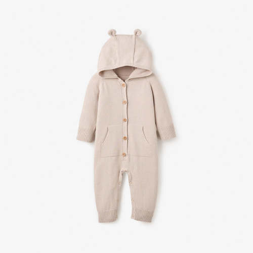 Taupe Hooded Knit Jumpsuit TAUPE / 6-9M
