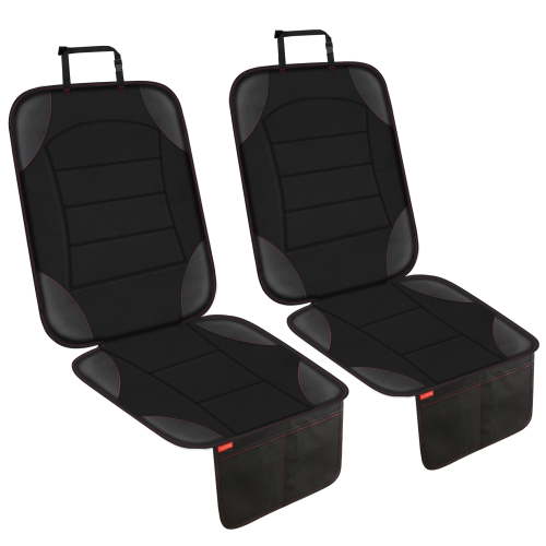 Sinvitron Car Seat Protector for Child Car Seat - Waterproof Non-Slip Leather Mat with 2 Mesh Pockets, Universal Seat Cover for Baby, Pets & Vehicles(2-Pack,Black)