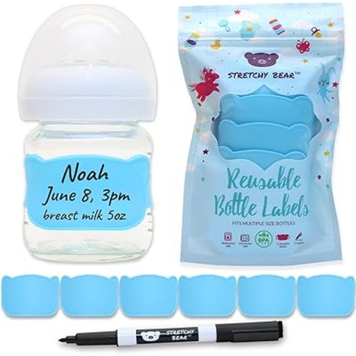 Reusable Baby Bottle Labels for Daycare, 6 Pcs (Blue) | 9 Color Options