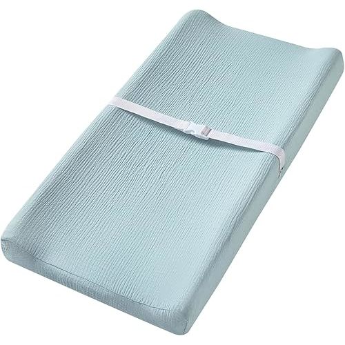 Muslin Changing Pad Cover for Baby Boys Girls, Ultra Soft Breathable Diaper Changing Table Pad Cover, Neutral Fitted Changing Pad Sheets (Light Blue)