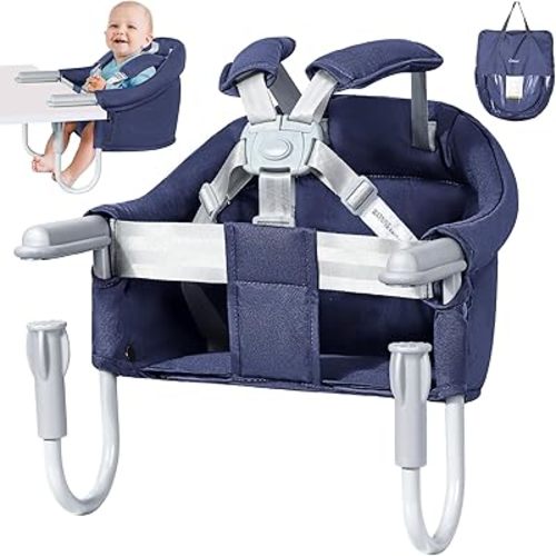 Orzbow Hook-On High Chair for Babies 6-36 Months - Portable, Fits Tables 0.78 to 3.14inchs Thick, Collapsible Clip-On Counter High Chair with Carry Bag for Travel, Home and Restaurant, Blue
