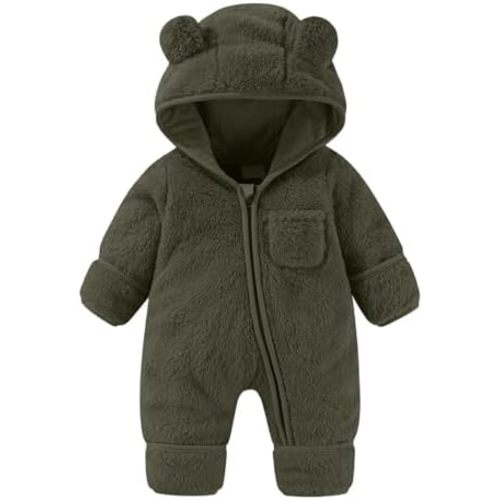 Bidobibo Newborn Baby Bear Outfits Baby Girl Boys Clothes Winter Warm Fleece Hooded Romper Snowsuit Infant Costume 0-12M