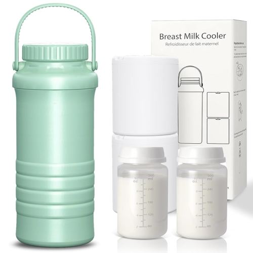 Portable Breast Milk Cooler, 22oz Larger Capacity Breastmilk Chiller for Travel & Outdoor, 360° Cooling Keeps Milk Fresh for 24 Hours with 2pcs Breastmilk Storage Bottle, Breastfeeding Essentials