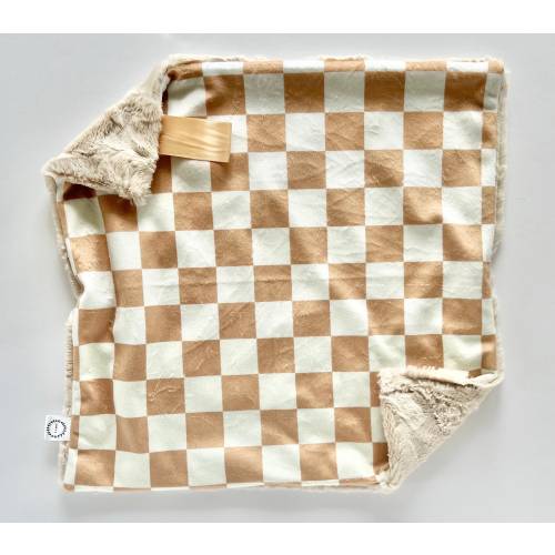 Tan Check Lovey, Minky Lovey, Faux Fur Lovey, Beige Lovey, Tan Lovey, Check Lovey, Boy Lovey, Neutral Lovey, Girl Lovey, Almond, Tan, Gold