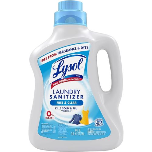 Lysol Laundry Sanitizer Additive, Free & Clear, Free from Fragrance and Dyes, 0% Bleach Laundry Sanitizer, Bacteria-causing Laundry Odor Eliminator, Unscented, 90 Fl Oz (Pack of 1) - Package May Vary