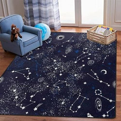Star Sky Area Rug, Space Galaxy Rug, Constellation Rugs for Living Room Rug Carpet for Bedroom 7'x5' (80 x 60 in) Blue