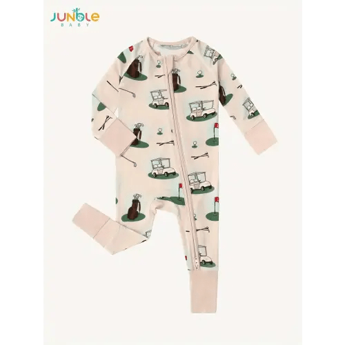 Baby's Cartoon Golf Element Pattern Bamboo Fiber Casual Long Sleeve Bodysuit, Toddler & Infant Boy's Comfy Onesie