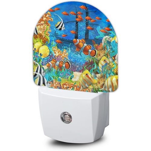 Underwater Fishes Coral Night Light, Night Light Plug into Wall with Dusk to Dawn Sensor, LED Lamp Energy Saving Lights for Men Women Boys Girls,Lamp for Bedroom Bathroom Hallway
