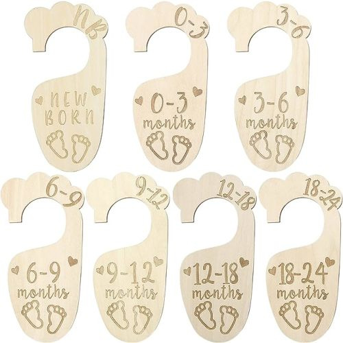 [Upgraded] Premium Wood Baby Closet Dividers Double Sided Set of 7 from Newborn to 24 Month,Baby Closet Organizers,Nursery Decor,Baby Clothes Organizers (DoubleSided-2)